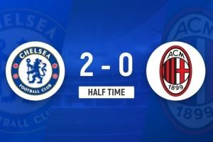 半场-切尔西2-0十人AC米兰 库比斯乌龙+直红佩德罗头槌建功